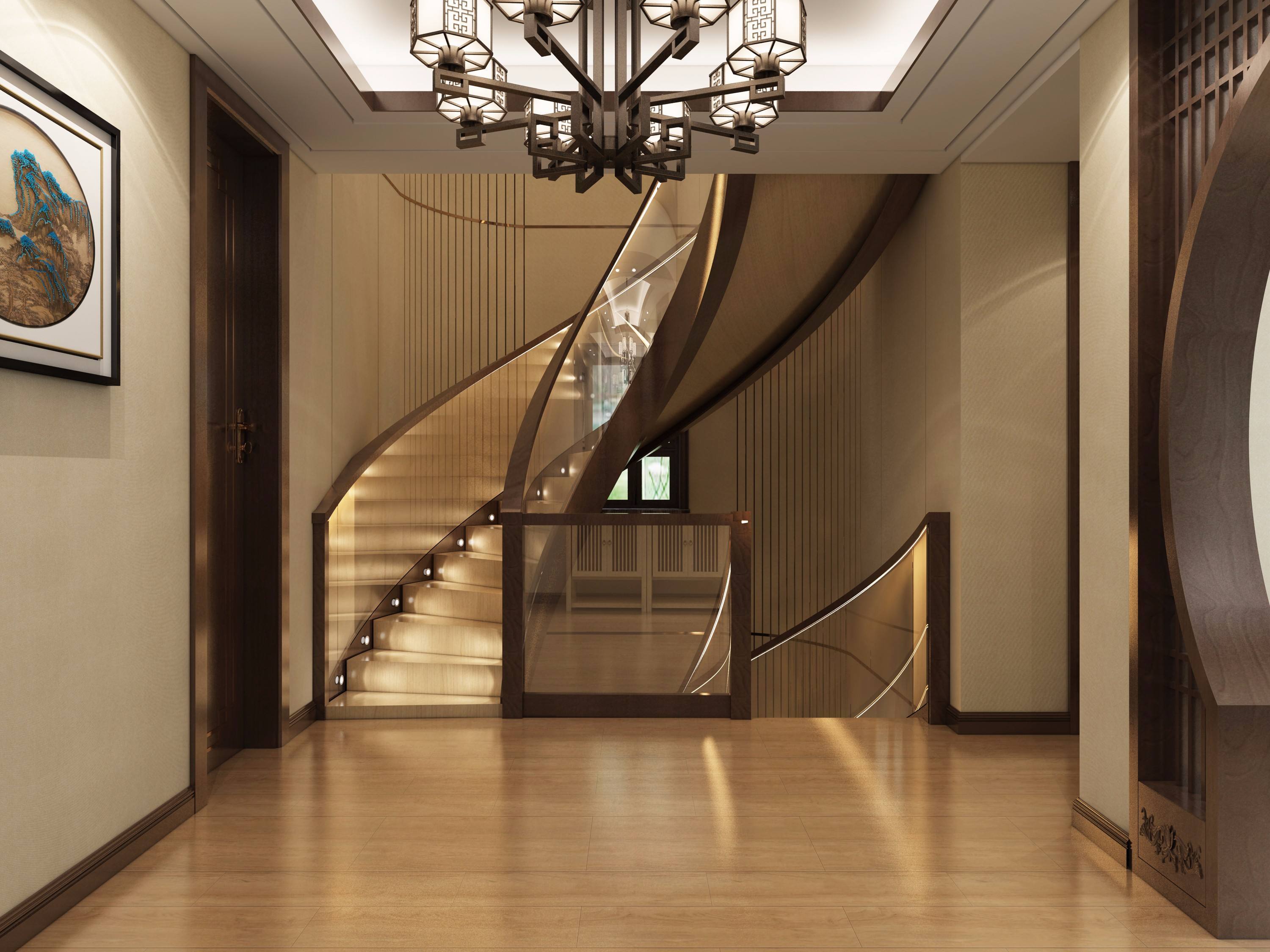 660平新中式别墅楼梯装修效果图