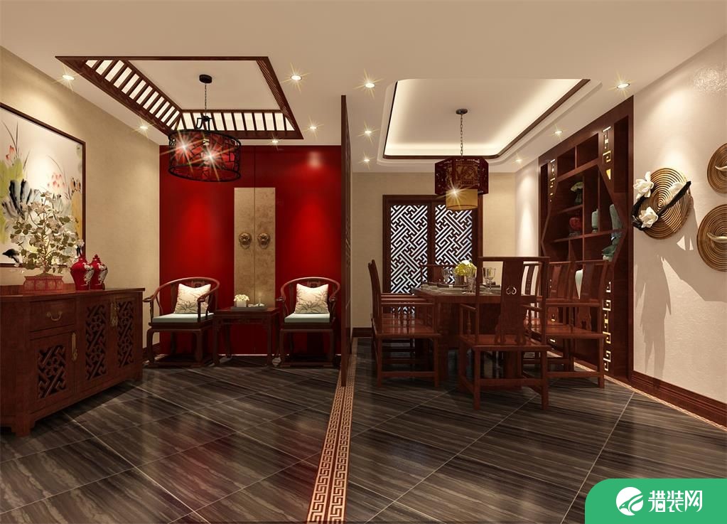 西安中式风格三居室装修效果图