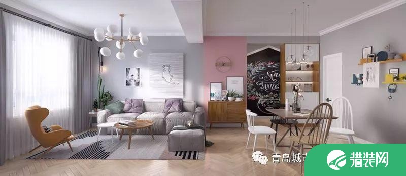 青岛山东路35号北欧风格三居室装修案例图，色调明亮温馨！