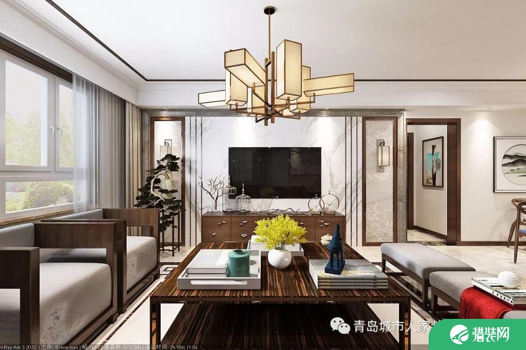 青岛午山社区雅致新中式风格三居室装修案例图