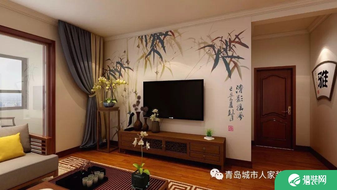 青岛星雨华府古典中式风格三居室装修效果图