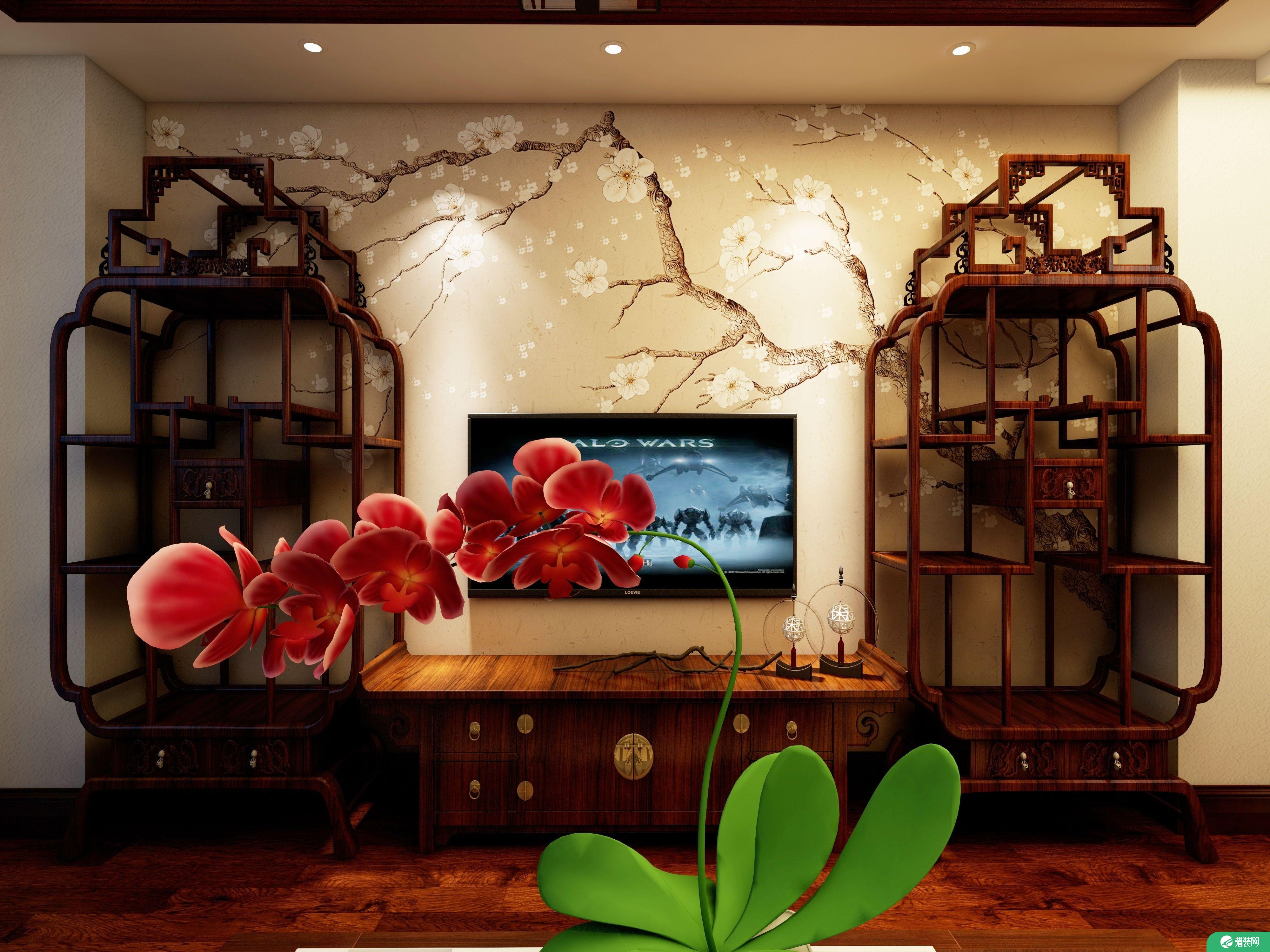 福州古色古香中式三居室装修效果图