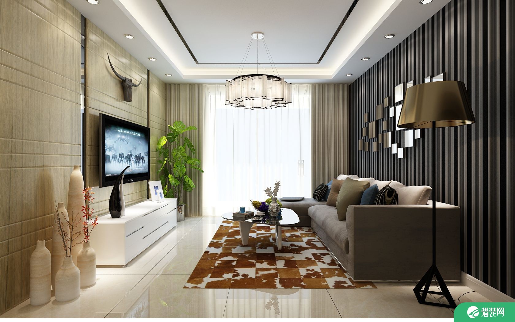 天津河东区融科金月湾现代二居室装修案例 现代风格二居室装修效果图
