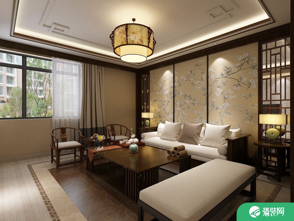 武汉长丰城中式风格三居室装修效果图