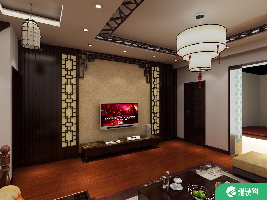武汉人信汇中式风格二居室装修效果图