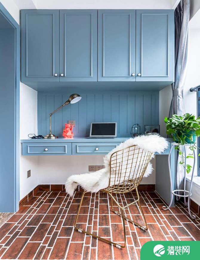 蓝色系优雅美式风格二居室装修效果图