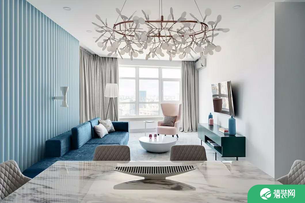 现代风格蓝色系两房装修 现代风格家庭装修效果图