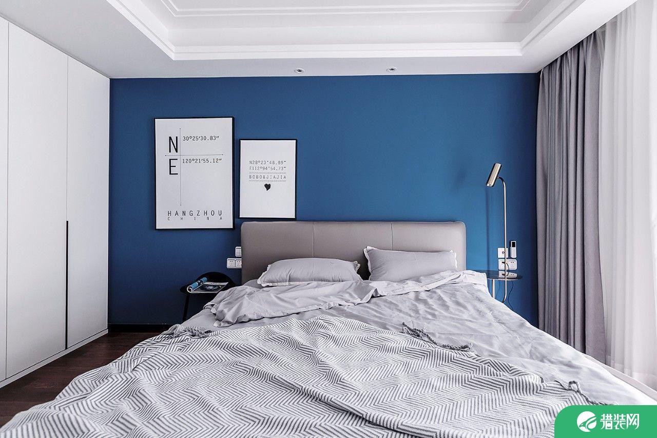 太原120㎡现代简约装修，简单空间一抹蓝，安静舒适的质感