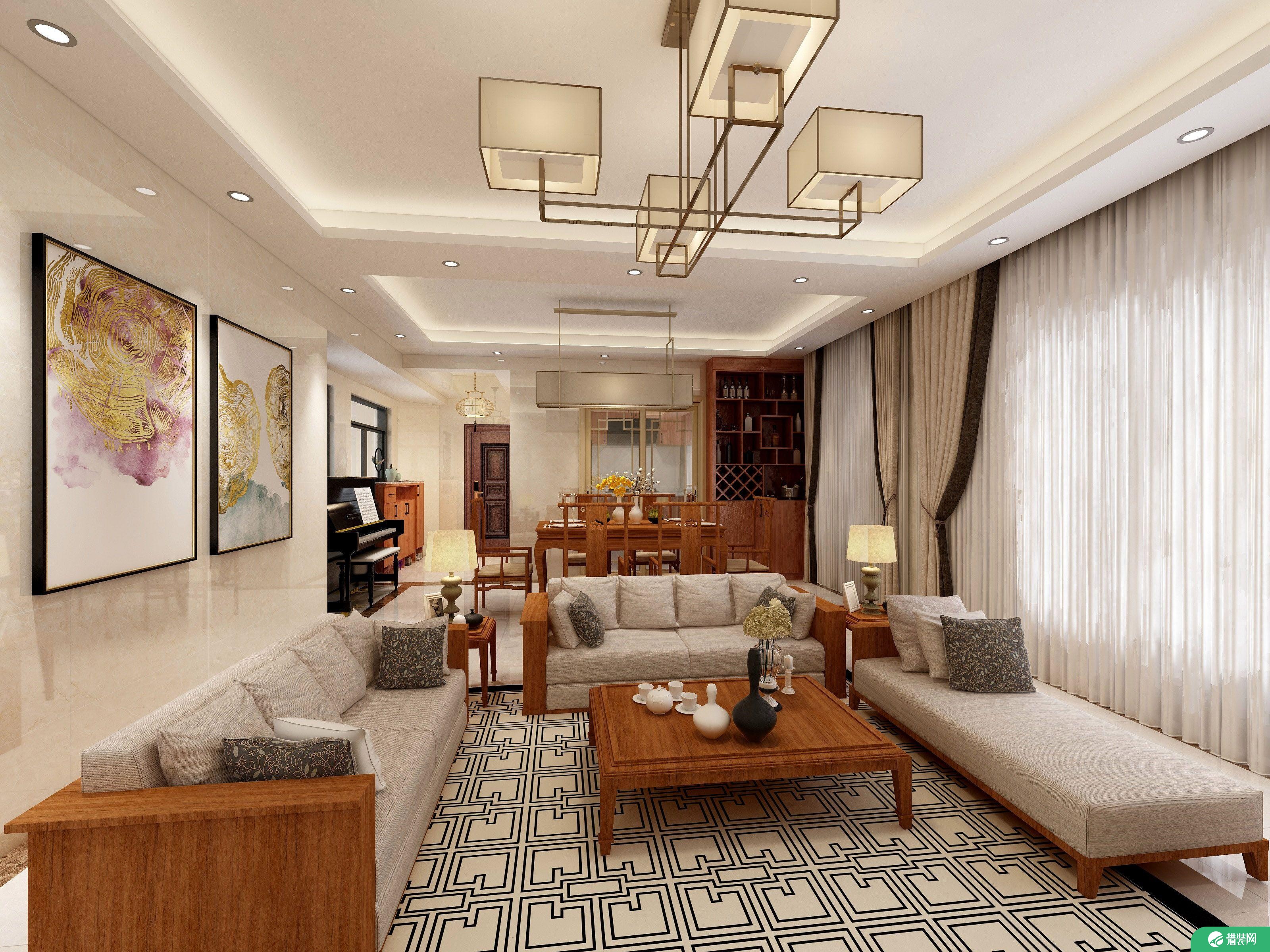 新中式三居室装修设计案例，安静优雅，古典端庄