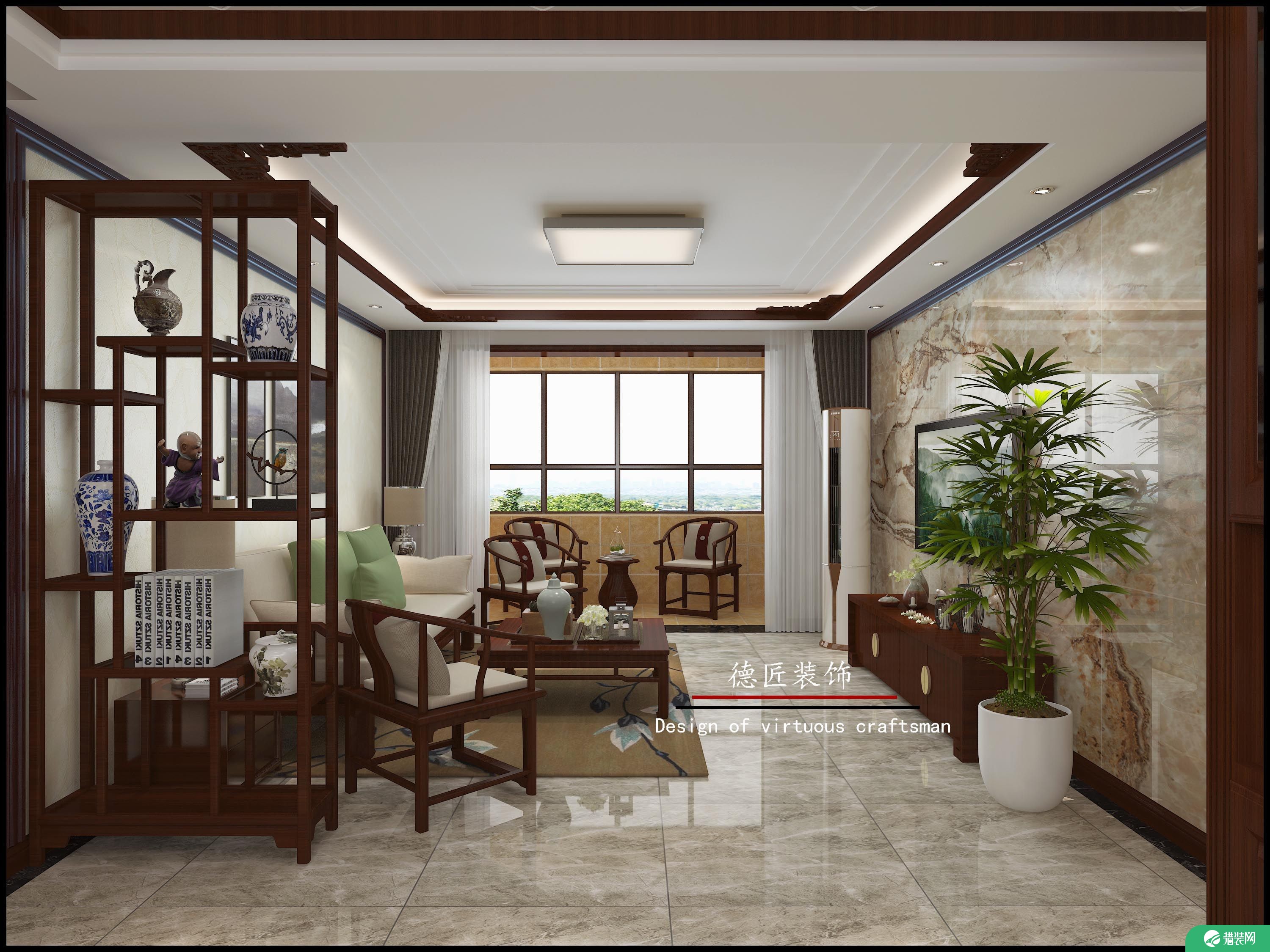 济南中式风格三居室装修效果图