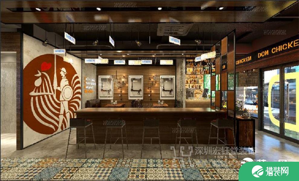 郑州建业智慧港酒吧复古工业风餐厅装修设计效果图