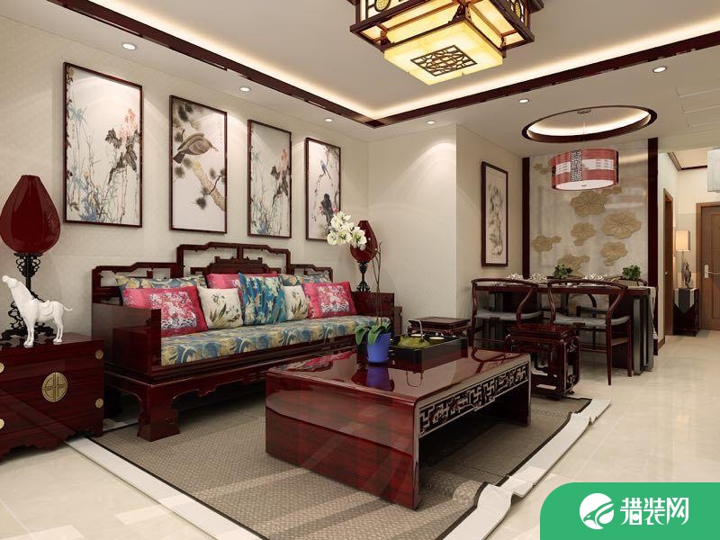 天津中式风格三居室装修效果图