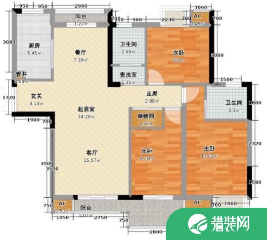 盛世滨江-北欧风格-三居室装修案例