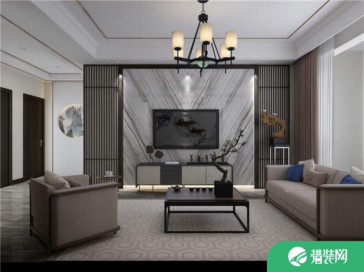 青岛海德堡典雅大气新中式风格三居室装修案例图