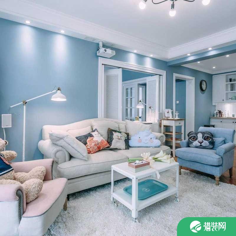 福州简约清新风格三居室装修效果图，优雅蓝色系美宅！