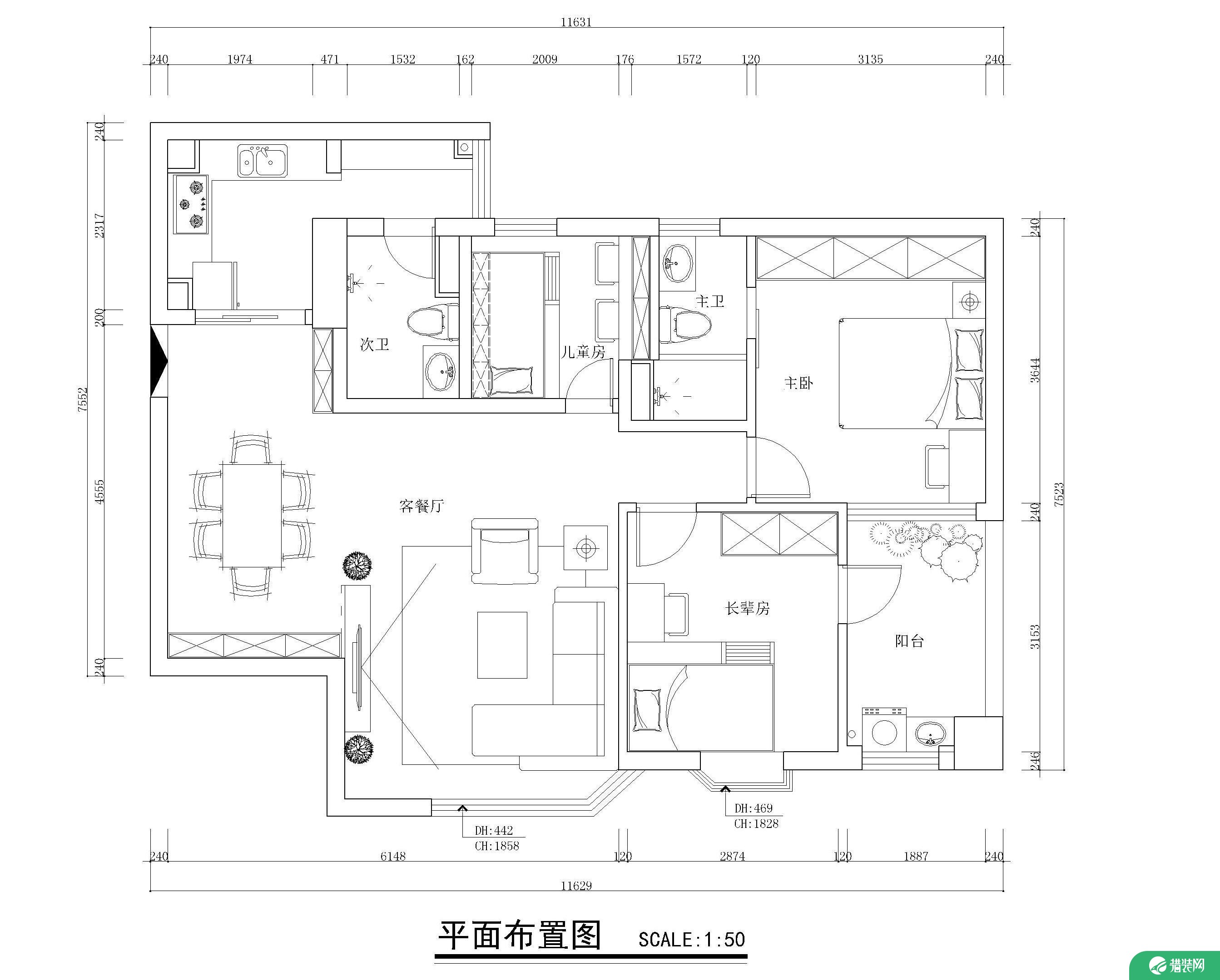 广州简约木质风三居装修效果图