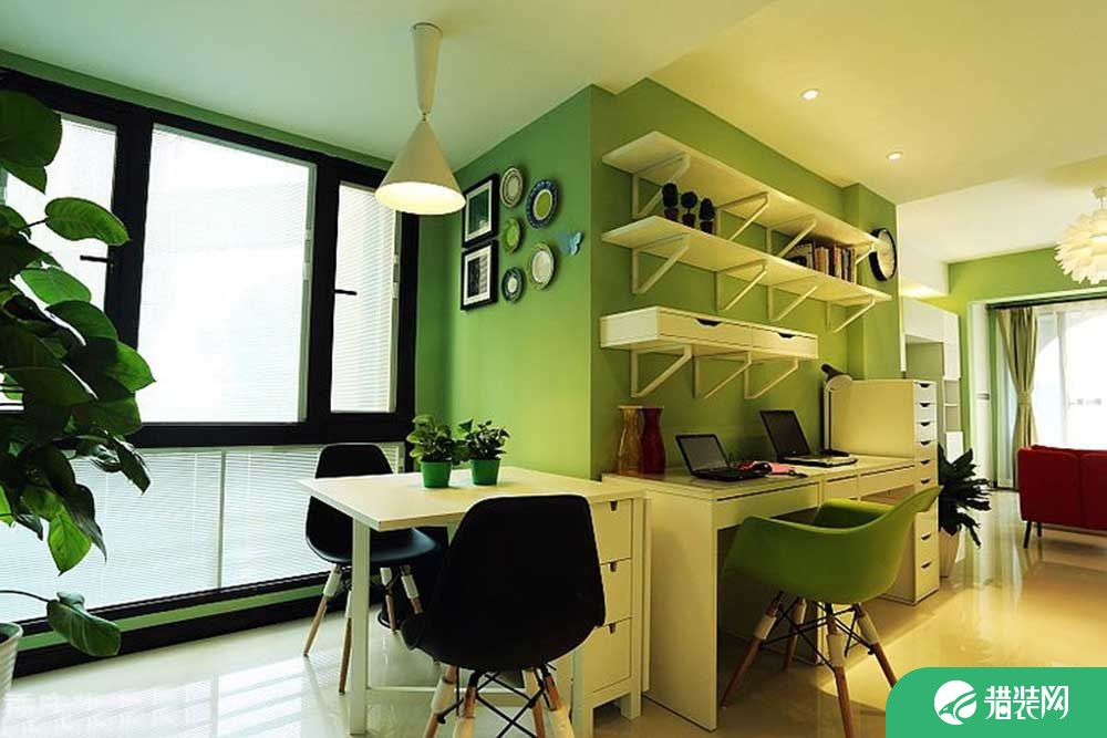绿色小清新 简约风格三房装修设计效果图