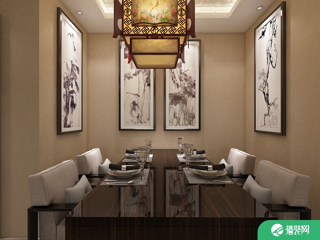 武汉长丰城中式风格三居室装修效果图