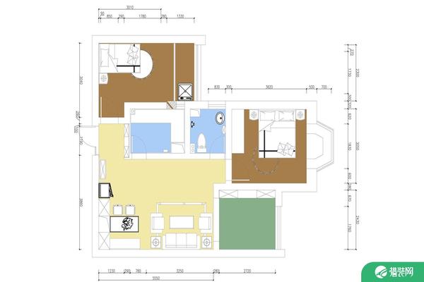 青岛美式风格二居室装修效果图 小户型参考装修案例