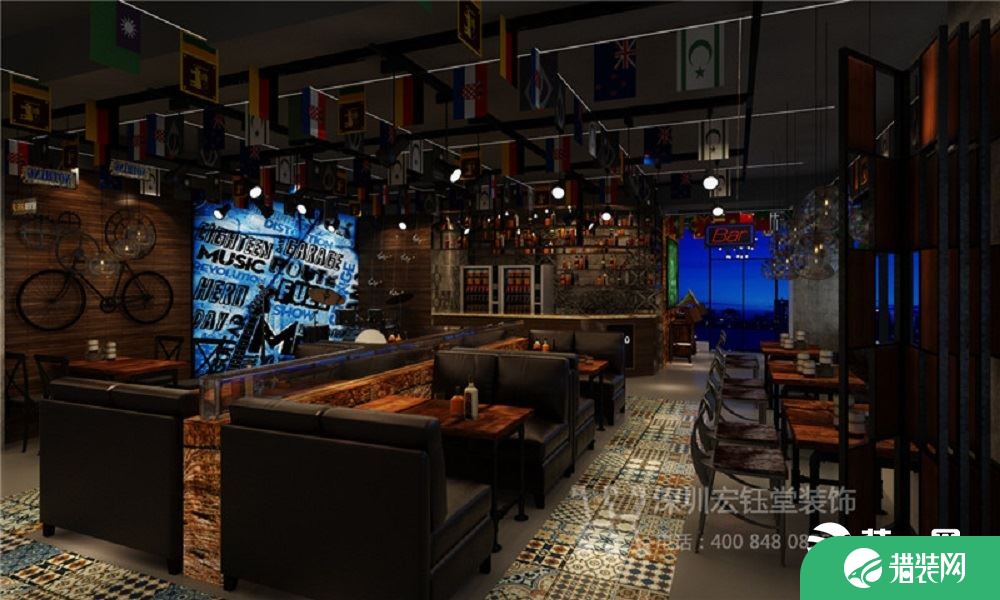 郑州建业智慧港酒吧复古工业风餐厅装修设计效果图