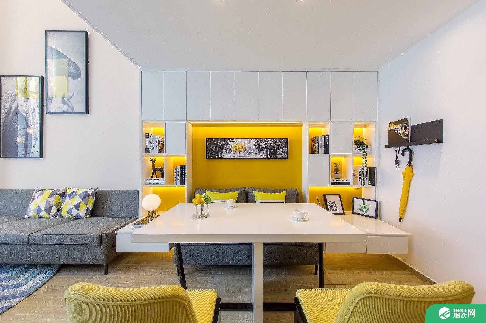 福州62平米现代简约小复式装修，温馨舒适，一抹柠檬黄点亮了整个家