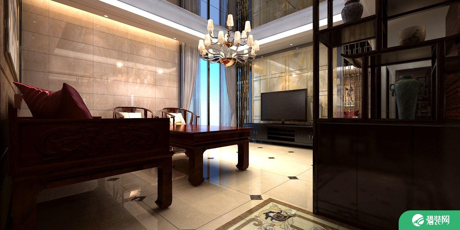 广州名汇大厦新中式风格四居室装修效果图，豪装雅居