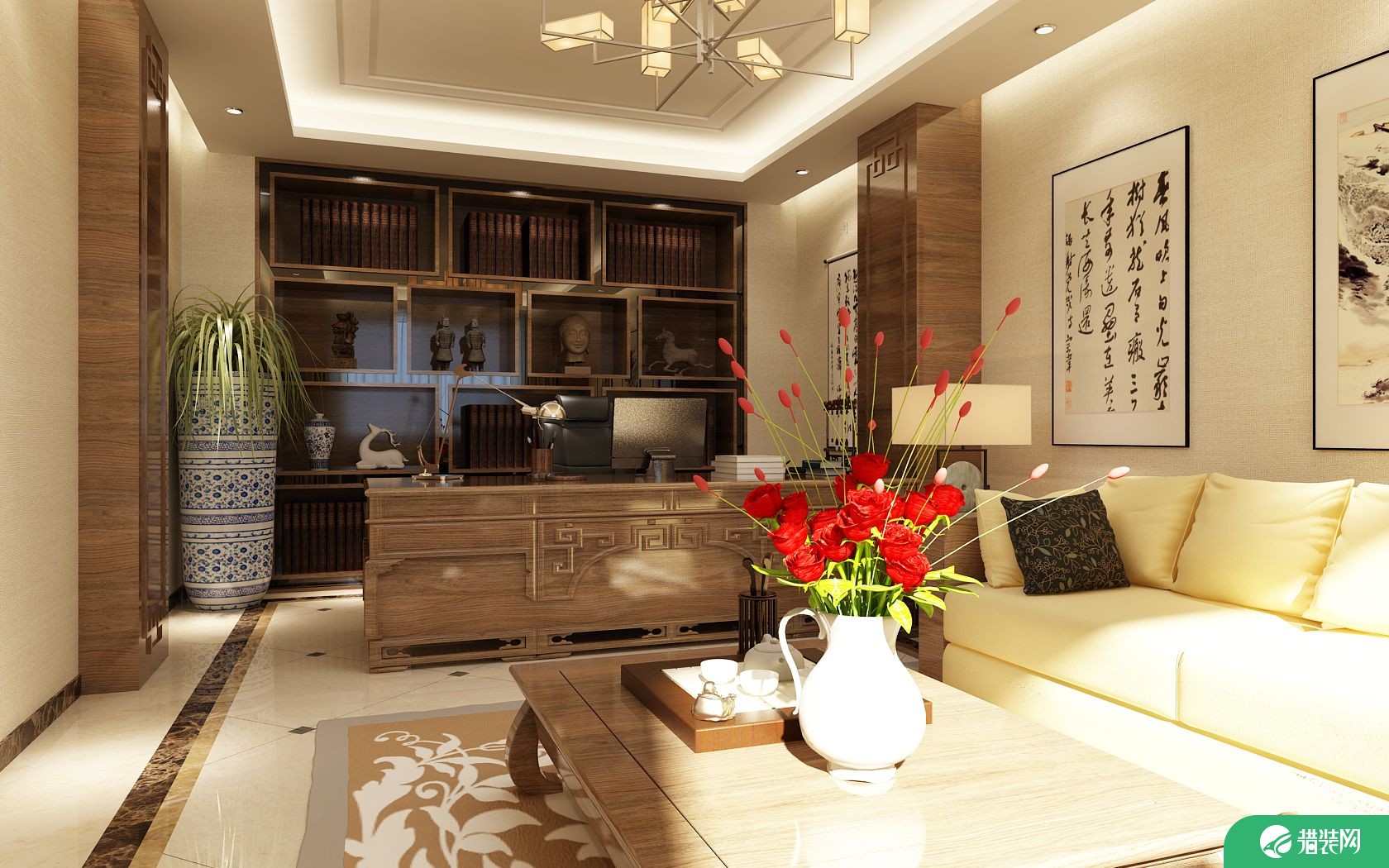 天津河东区新中式别墅装修，一进门就知道是有钱有品的大户人家