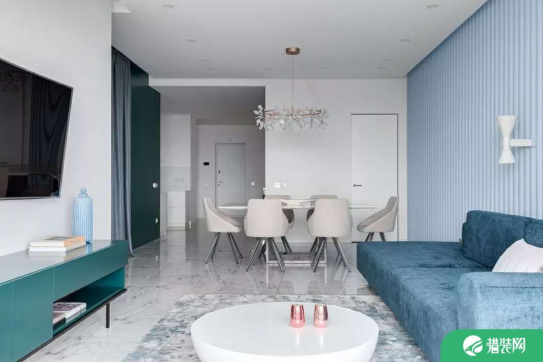 现代风格蓝色系两房装修 现代风格家庭装修效果图