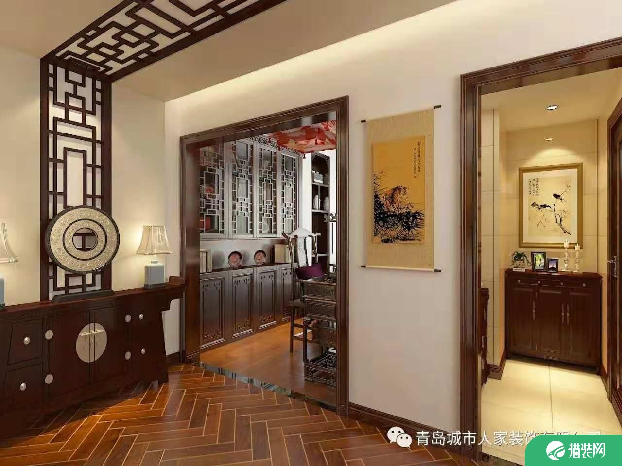 青岛龙湖锦璘三居室装修  中式风格三房装修效果图