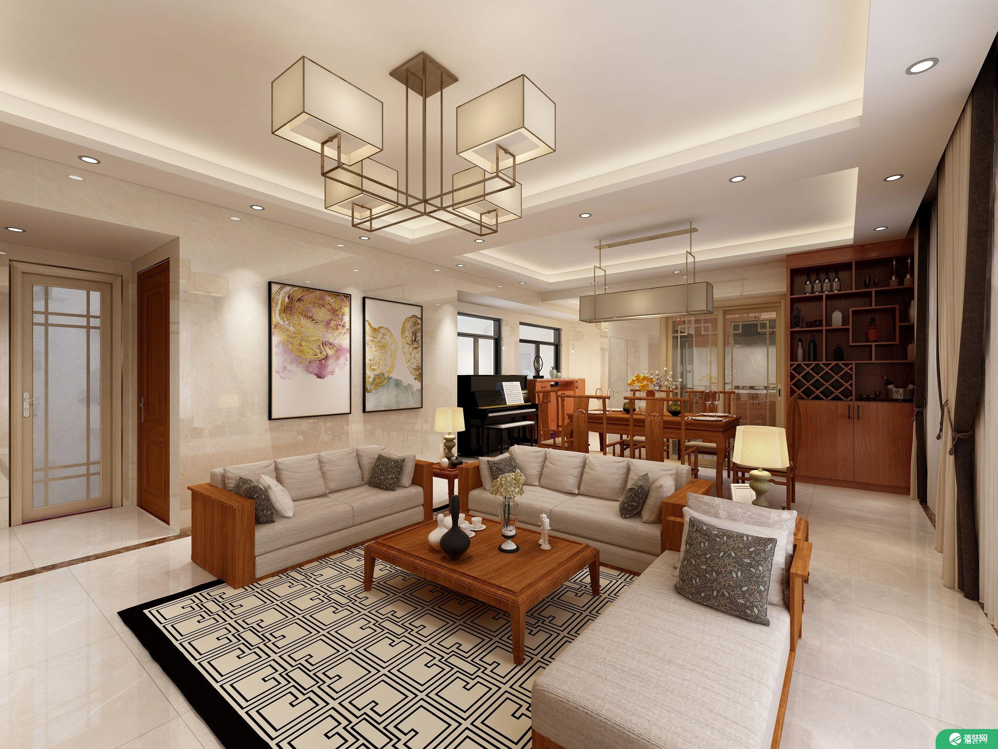 新中式三居室装修设计案例，安静优雅，古典端庄