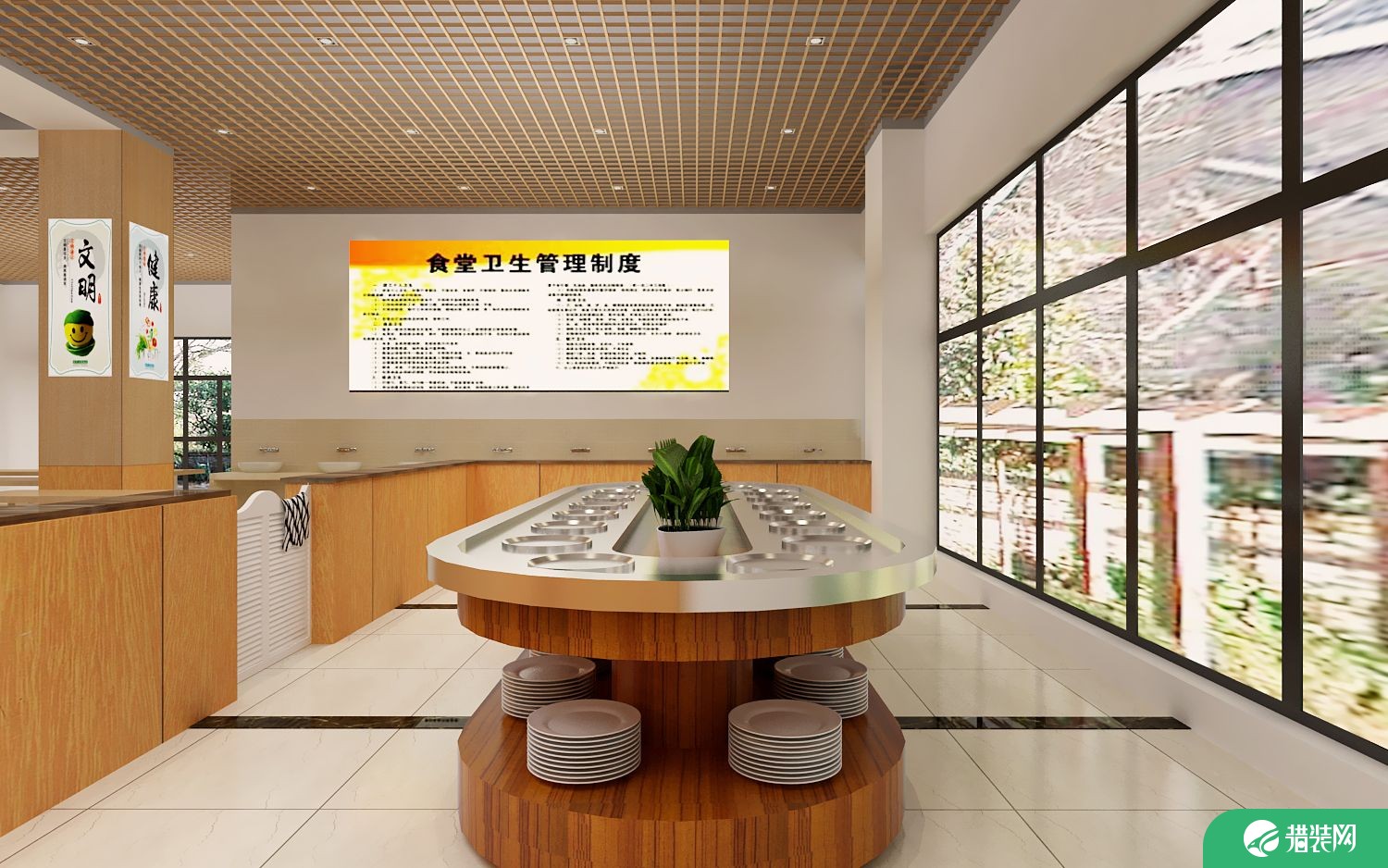 淄博职业技术学院餐厅简约装修设计效果图