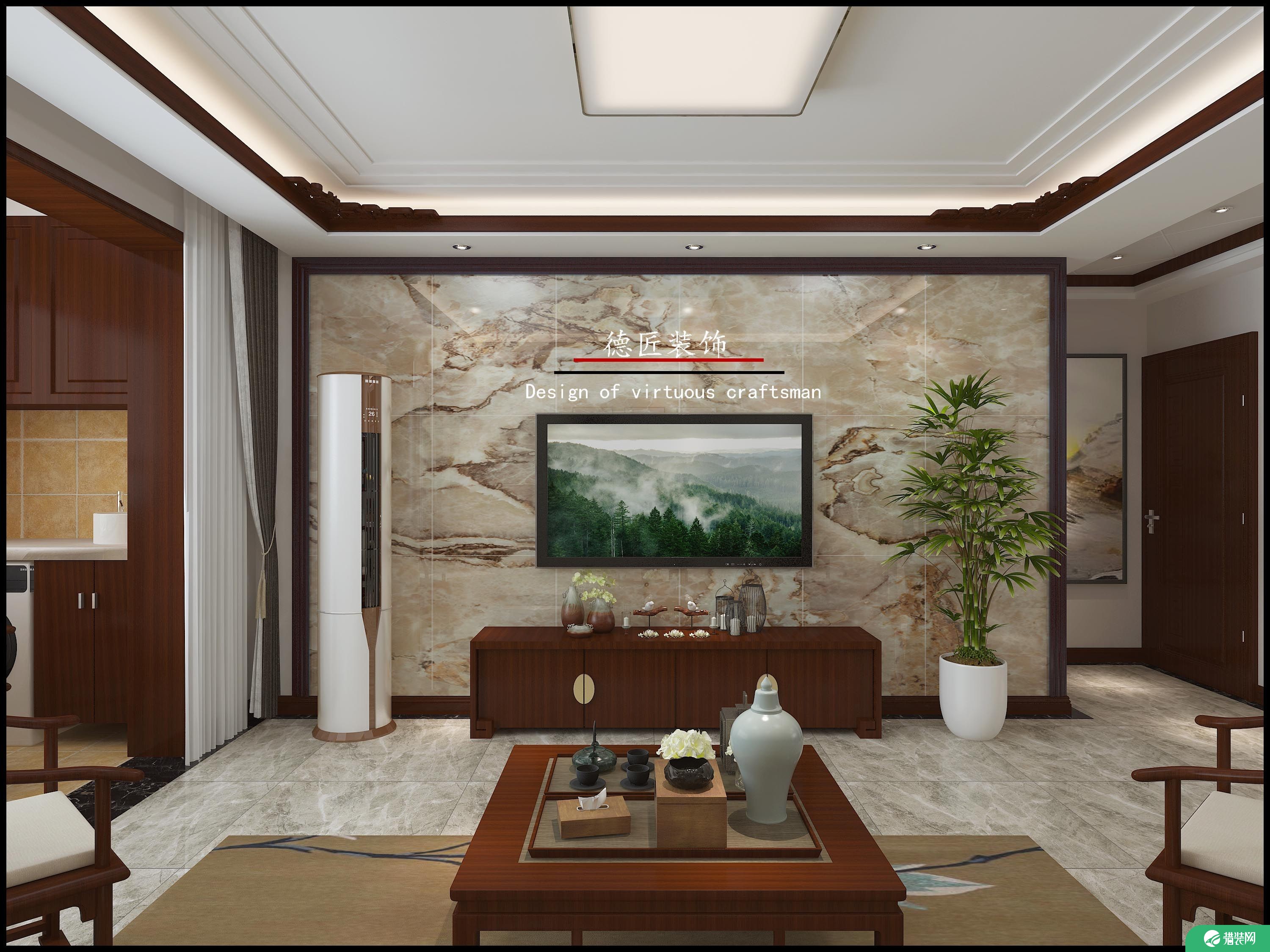 济南中式风格三居室装修效果图