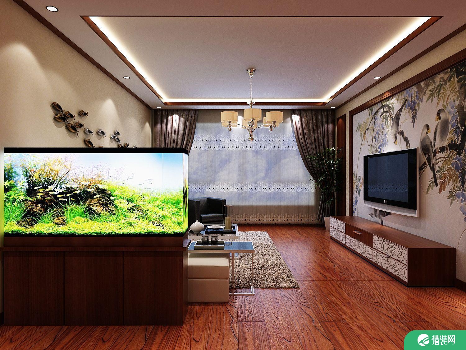西宁紫荆家苑中式风情二居室装修效果图案例