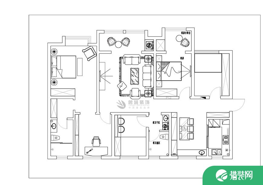西安宫园中央 150平米四居室创意混搭装修效果图