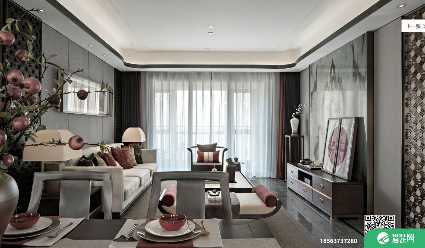 济南中海国际中式三居室装修效果图 三居室装修设计