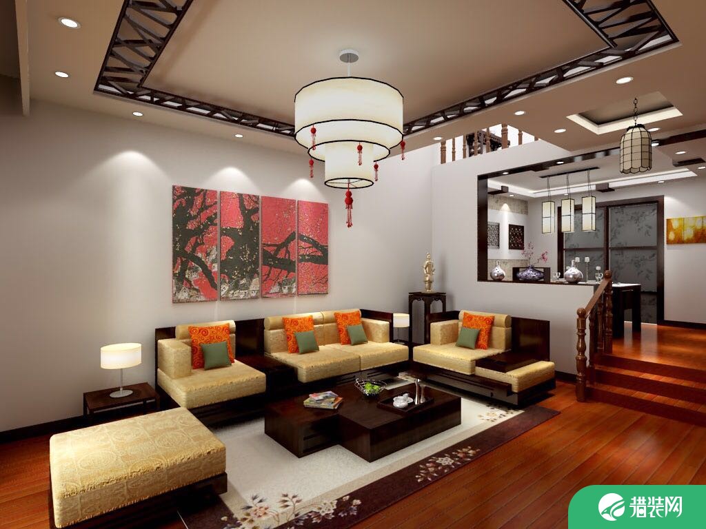 武汉人信汇中式风格二居室装修效果图