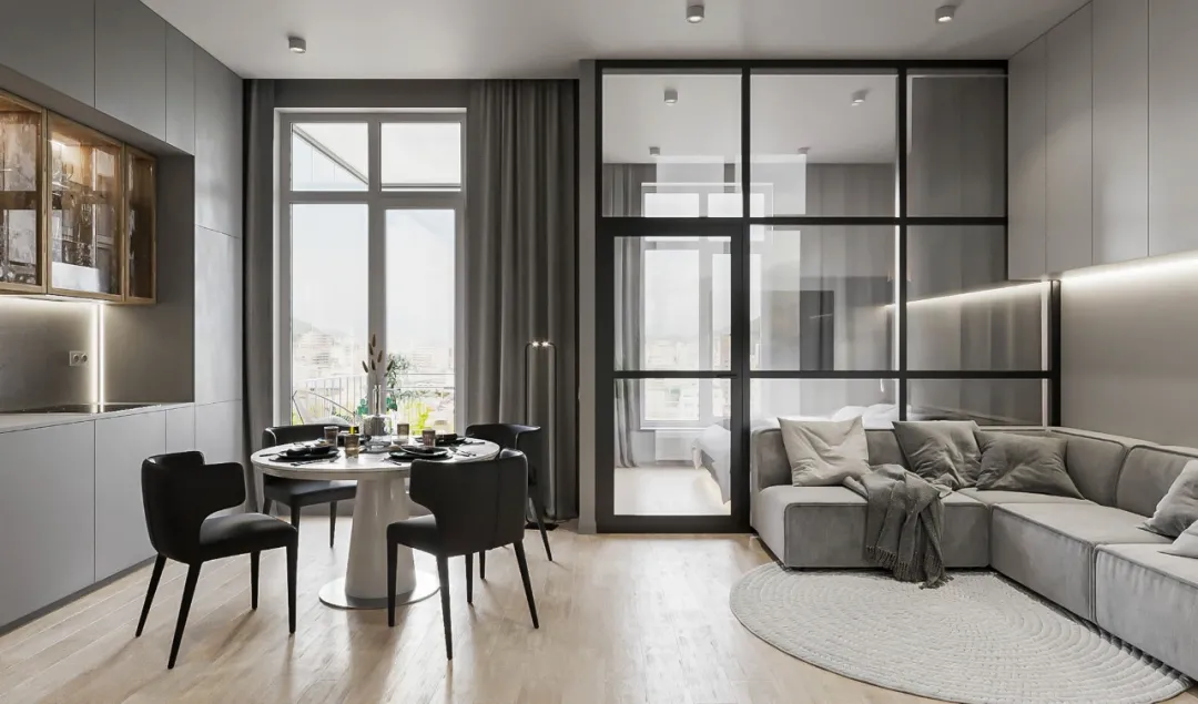 70平米现代创意公寓楼一室一厅一卫户型图