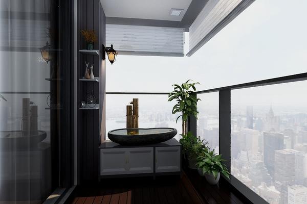 120平三居室现代风格阳台休闲吊顶装修效果图