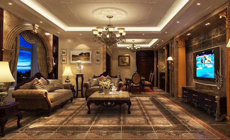 古典欧式风格复式楼客厅装修效果图