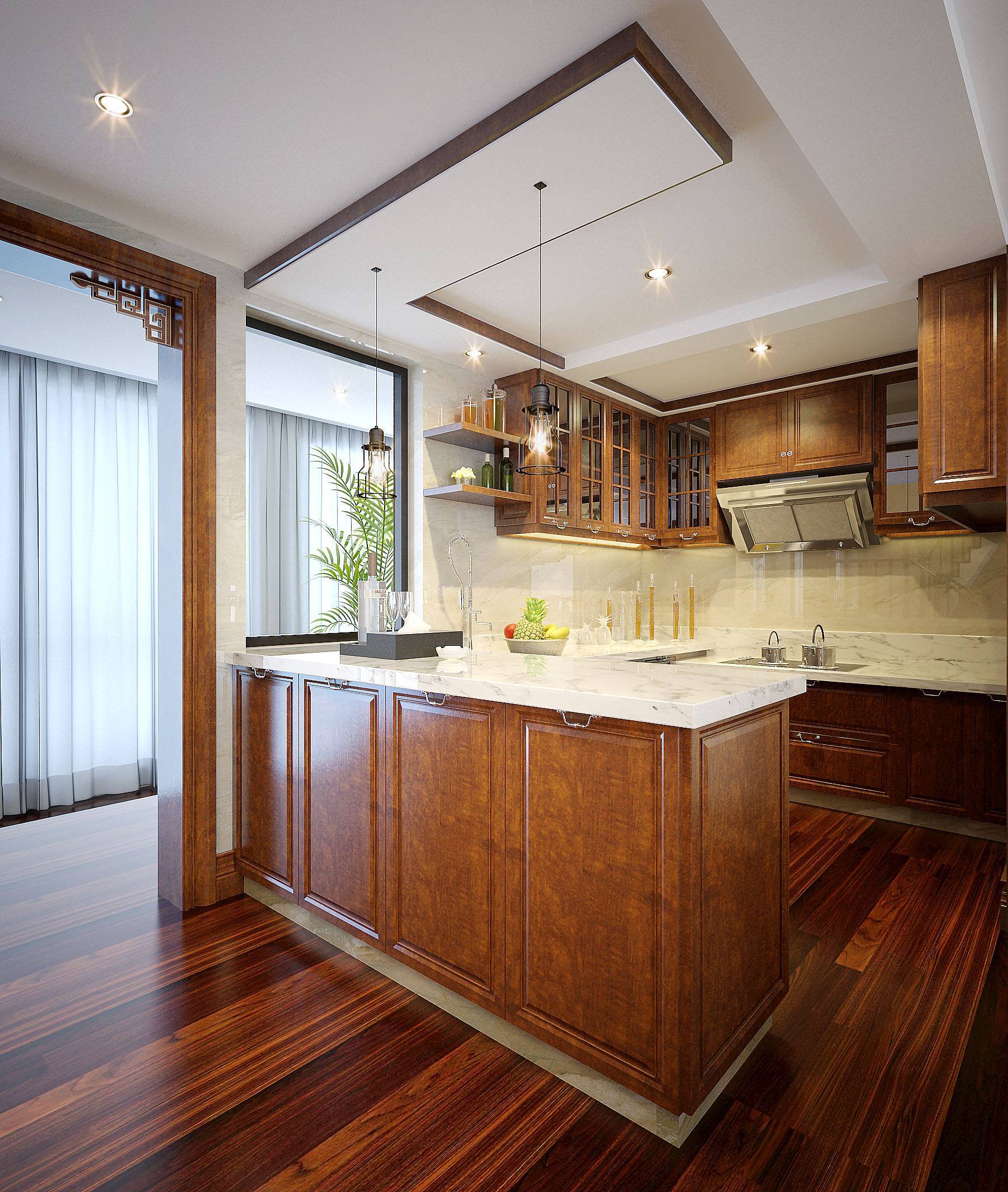 40平新中式别墅厨房装修效果图