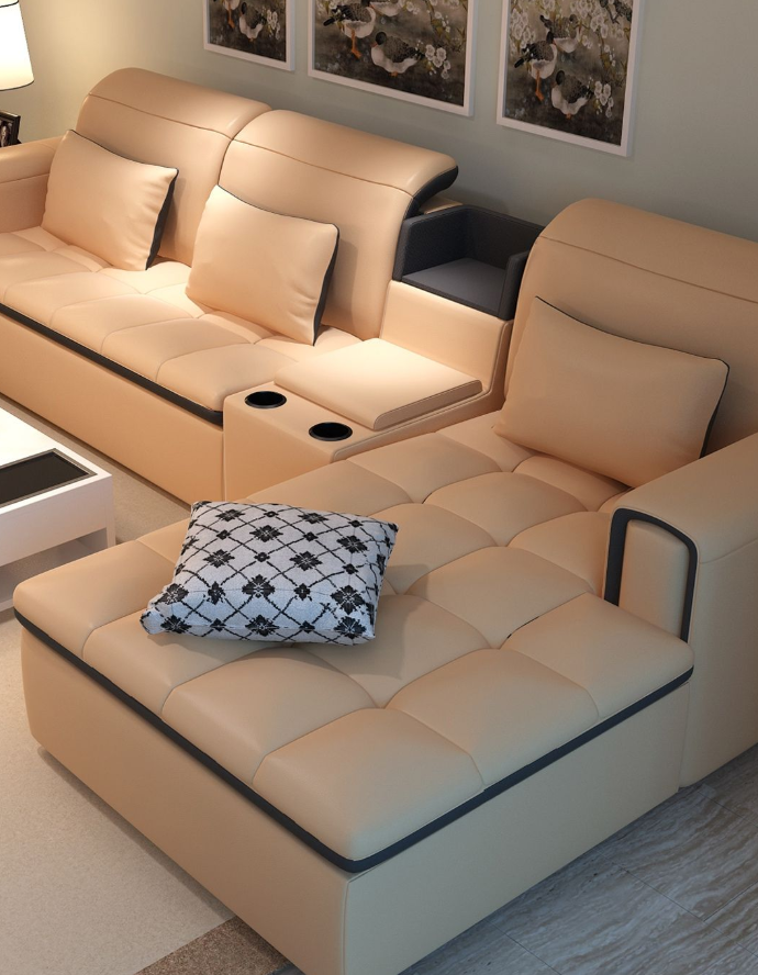150平房子客厅真皮休闲沙发装修效果图