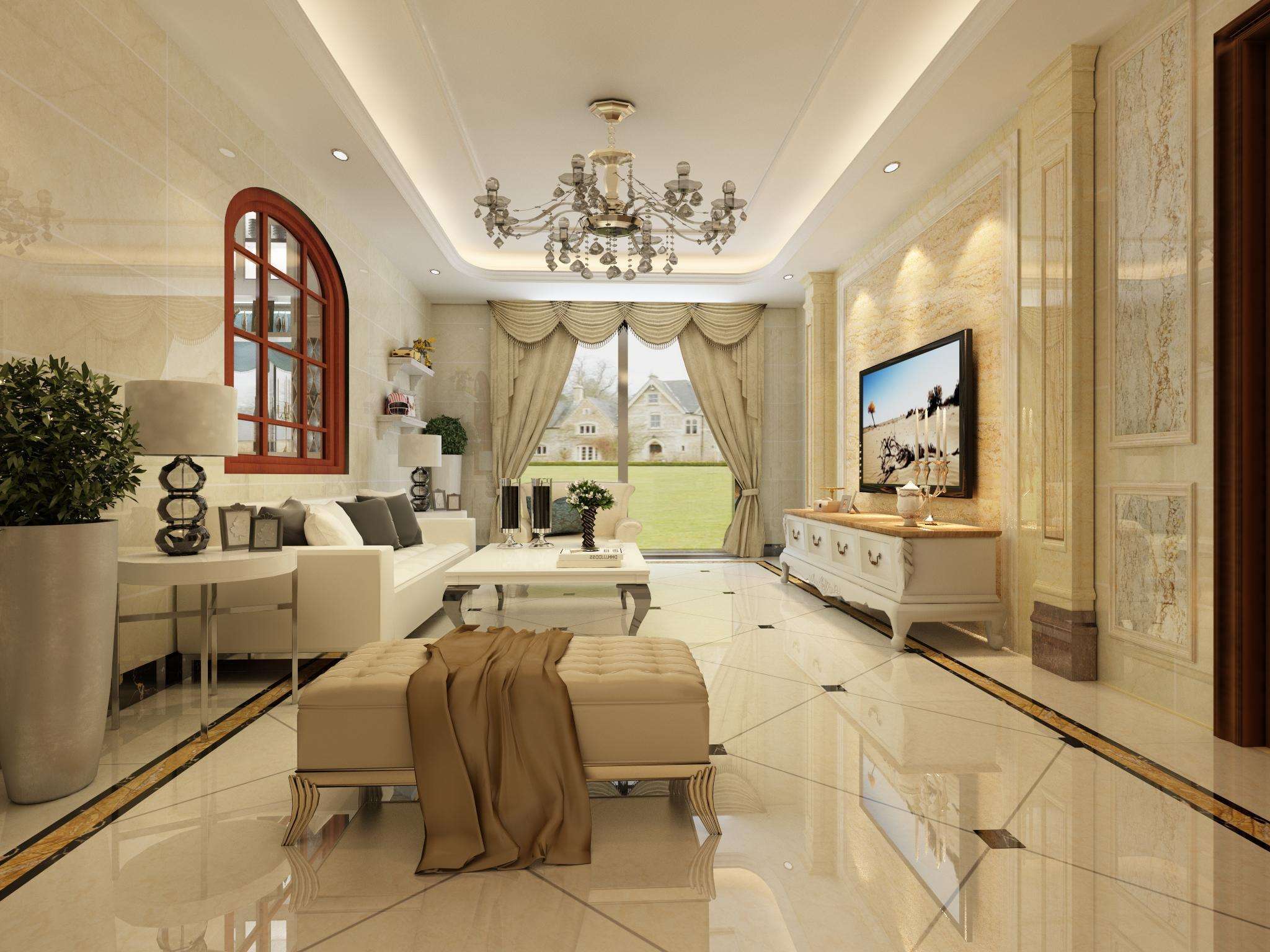 250平米现代简欧风格镂空别墅客厅装修效果图