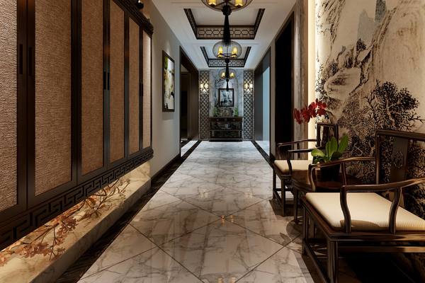 36平新中式古典别墅走廊装修效果图