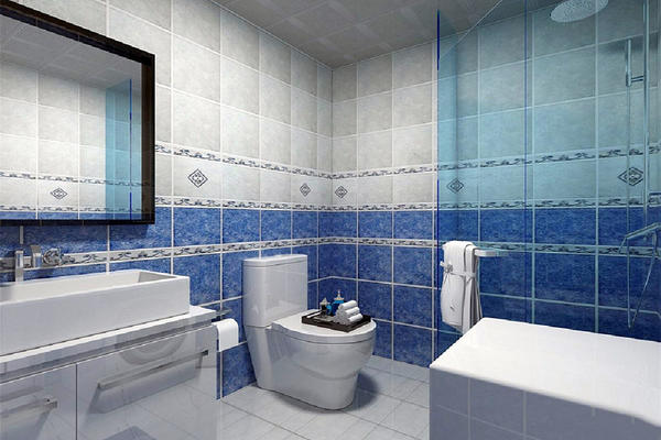 蓝色墙砖卫生间装修效果图,简欧风格蓝色卫生间装修效果图