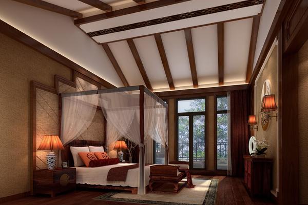 60平新中式古典别墅卧室装修效果图