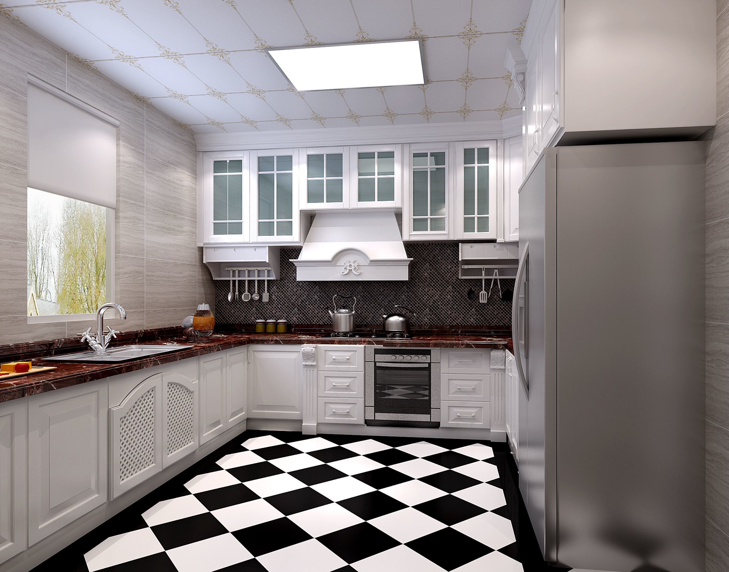 3平米黑白瓷砖厨房装修效果图