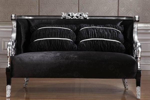96平米兩居室現代風格客廳黑色沙發裝修效果圖