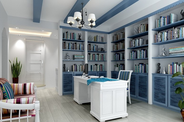 经典的蓝色地中海风格的书房设计效果图鉴赏