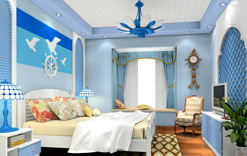 蓝色地中海大户型卧室装修效果图