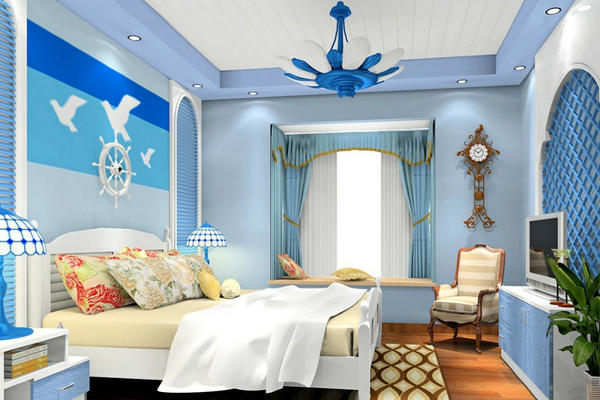 蓝色地中海大户型卧室装修效果图
